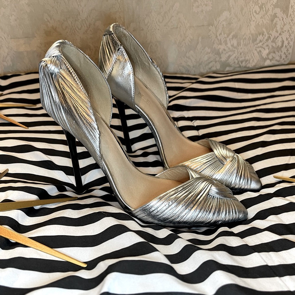 L.A.M.B. silver heels size 7